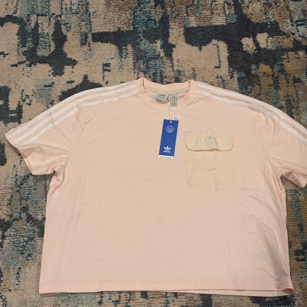 Adidas Cropped Light Pink Tee with Front Pocket